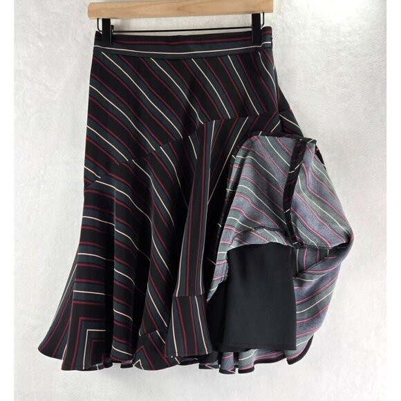 Ann Taylor Black Swirl Skirt Tulip Stiped Red Cream Gray Career Wear Sexy Fun Fl - Picture 3 of 13
